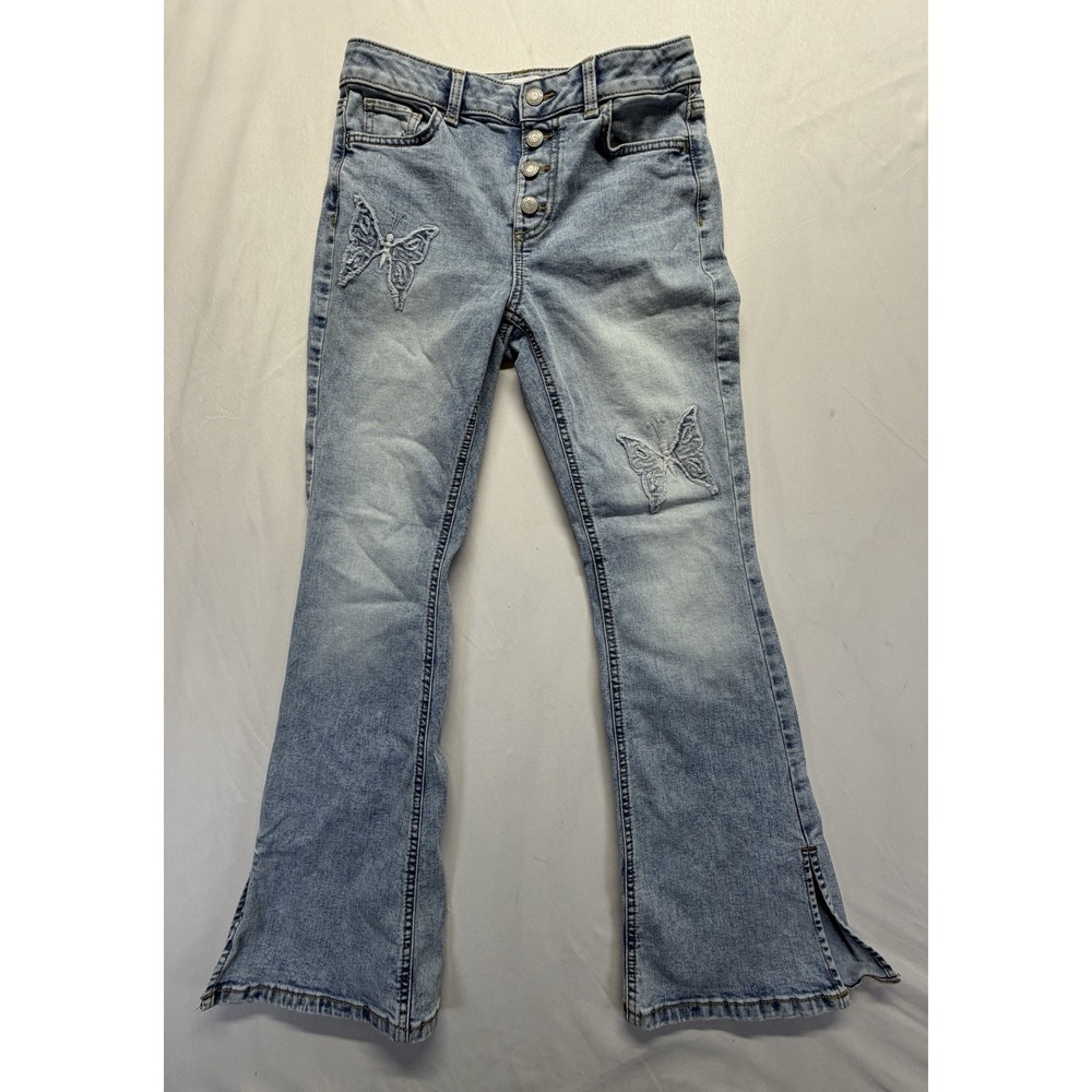 SO Butterfly Embroidered Flare Jeans Womens Size 12 Light Wash Y2K